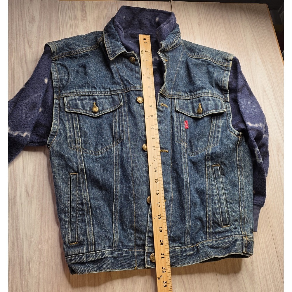 Vintage 90s Bugle Boy Denim Jacket Aztec Fleece Lined Grunge Southwestern Large* - Picture 9 of 12